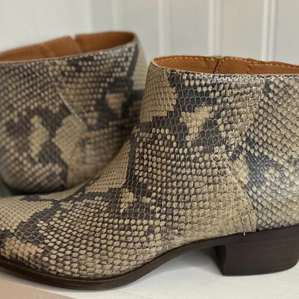 Lucky Brand | Beige Snake-Embossed Bhadie Leather Bootie - Women Size 7.5